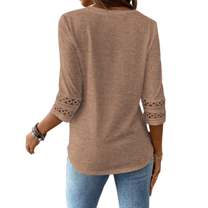 Camisa Casual de Manga Larga para Mujer con Cuello Redondo, Corte Regular, 100% Algodón, para Uso Diario en Primavera, con Decoración de Encaje - Product Image 2