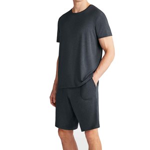 <b>Men's</b> Cotton T-<b>Shirt</b> And Shorts Set Crew Neck Solid Color Casual Summer Wear Breathable Knitted Fabric - Product Image 1