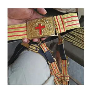 Cinturón de espada de cuero para Caballeros Templarios, Sword Belt de la Cruz Roja S, de cuero templado, SCABBARD Sir Knight, color negro y dorado, de 36 a 48 pulgadas