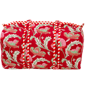 Sac de voyage en toile de coton rouge à fleurs, style bohème, safari, luxe, grande capacité, durable, sac de sport, sac fourre-tout - Product Image 1