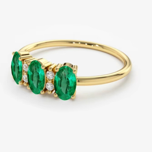 Handmade 3-Piece Vintage Emerald Engagement <b>Rings</b> 14K Gold Plated Oval Cut Lab <b>Indian</b> Gemstone Prong Setting 3-Year - Product Image 1