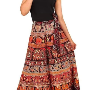 กางเกงพาลาซโซแขนยาวผ้านิ่มระบายอากาศได้ดีใส่สบายสำหรับผู้หญิง Rajasthani jaipuri พิมพ์ลายลายกระเป๋าถือแบบลำลองยืดหยุ่นขนาดกลางสำหรับฤดูร้อน - Product Image 1