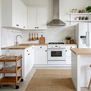 Lemari Dapur Minimalis Modern Putih Mewah Gaya Nordik, Perlengkapan Dapur Modular, Perabotan Villa - Product Image 1