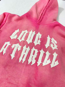 Sudadera con Capucha Personalizada de Algodón Cortada, Desgastada, con Apliques Bordados, Estilo Vintage, Holgada, Lavada al Ácido y Decolorada por el Sol - Product Image 2