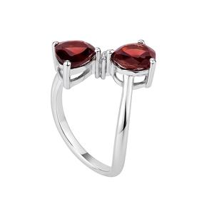 Anillo de pera doble granate en plata de ley con acento de diamante chapado en rodio para compromiso y boda - Product Image 2