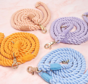 Dog 100% Cotton Rope <b>Leash</b> Pastel | Blue Lavender Yellow Customized Colored Cotton Rope Handmade Dog <b>Leash</b> <b>Pet</b> <b>Leash</b> Set - Product Image 2