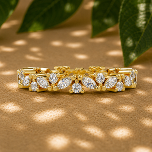 Bague Éternité de Luxe en Diamants Taille Marquise et Ronde, Or Jaune 14K 18K, Bijoux de Mariage, Conception Personnalisée, Vente en Gros - Product Image 1