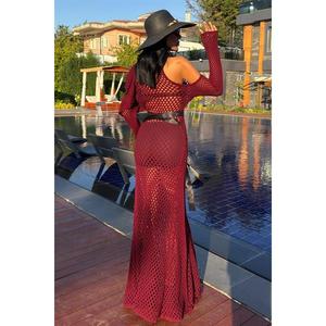 Vestido de punto calado 2847 con cinturón de satén, transparencias y cintura natural - Product Image 3