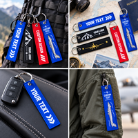 Porte-clés en tissu nylon tissé avec logo personnalisé, anneau métallique personnalisé, étiquette de vol pour cadeau d'aviation