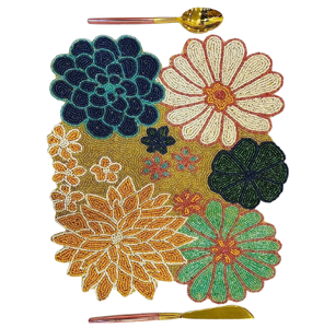 เสื่อปูโต๊ะประดับลูกปัดลายดอกไม้มาใหม่ผู้ผลิตและจัดจำหน่ายจำนวนมากผลิตในอินเดีย - Product Image 1