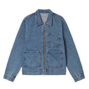 Veste en jean classique style de rue décontracté pour hommes saison d'hiver coupe régulière avec motif patchwork élégant logo personnalisé - Product Image 5