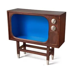 Vintage Tv-Likeurkast Vitrine Uit De Jaren 70 Wijnbar Opslag Blauw En Houten Glazen Houder Boerderij Houten Koffiebar Tafel