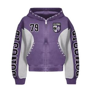 Rhinestone Hoodie Streetwear Oversized Hip Hop Hoodie Hombres Graffiti Print Zip Up Hoodies - Product Image 6