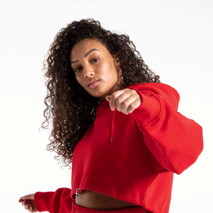 Sweat-shirt court pour femme, bordures côtelées, col montant, manches longues, cordon de serrage, pull à capuche, haut court, imprimé personnalisé sur le devant, 100% - Product Image 4