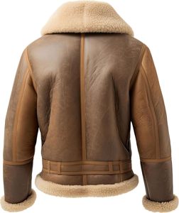 Piel de oveja genuina Sherpa Shearling Faux Fur Collar Vintage Aviator B3 Bomber Jacket Hombres 100% Cuero de piel de oveja Dry Clean Only - Product Image 2