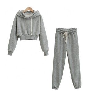 Survêtement classique en molleton de coton pour femmes avec sweat-shirt à col rond et pantalon de jogging tenue confortable polyvalente pour un usage quotidien - Product Image 1