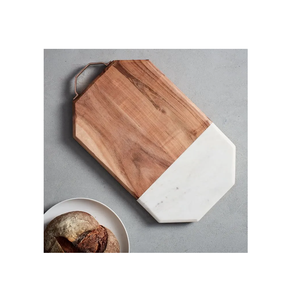 Planche à découper de cuisine de ferme moderne Planche à découper en bois et marbre blanc Planche à découper en bois d'acacia et marbre blanc - Product Image 2