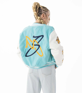 Venta al por mayor OEM Chenille bordado cuero mangas béisbol bombardero Letterman Varsity chaqueta para las mujeres - Product Image 3