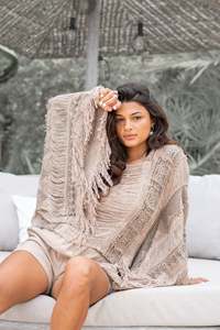 Vestido Kaftan Mini de Playa para Mujer, Estilo Urbano 2025, Talla Grande, Ecológico, 100% Algodón, Color Sólido, Translúcido, para Cubrir Trajes de Baño - Product Image 3