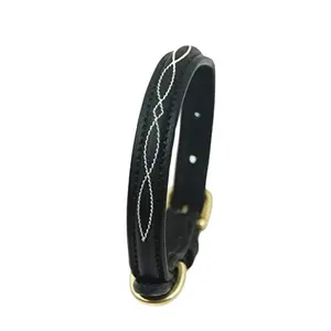 Nova Chegada Handmade 100% Genuine Black Leather Dog Collar Com Trabalho Bordado Fabricante Todos os Tamanhos Disponíveis Fornecedor