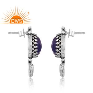 Último diseño plata esterlina oxidada lapislázuli natural piedra preciosa Stud pendiente personalizado joyería fabricante - Product Image 3