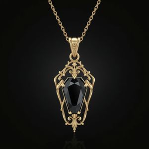 Pendentif gothique coeur en or blanc 14 carats avec diamant noir taille cercueil 9x7mm bijoux fins uniques pour femmes - Product Image 5