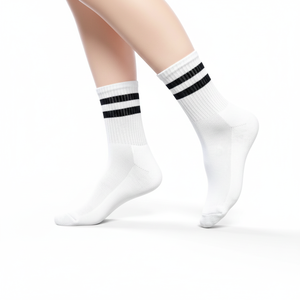 Calcetines personalizables antideslizantes para mujer, calcetines transpirables de punto de algodón Spandex a rayas de otoño hasta el tobillo, logotipo personalizado - Product Image 1