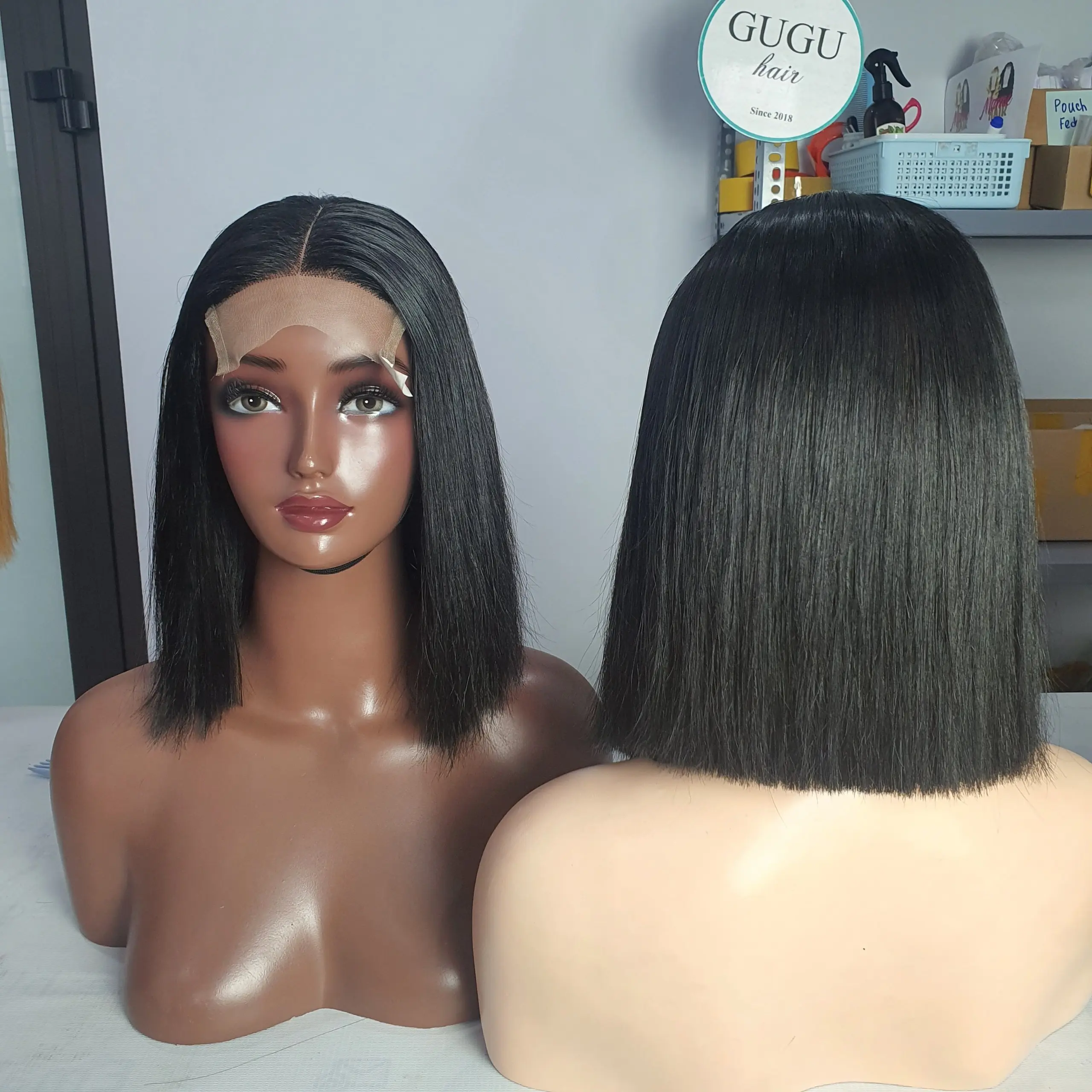 Perruques bob cheveux humains Double dessiné cheveux vietnamiens bruts, couleur noire os droite extensions de cheveux humains vierges pour les femmes noires