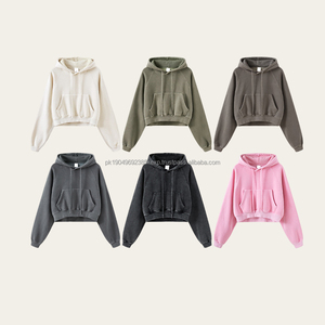 เสื้อฮู้ดสวมหัวสำหรับผู้หญิงเสื้อมีฮู้ดแบบสวมหัวผ้าฟลีซธรรมดาพิมพ์ลายพัฟผ้าฝ้าย355GSM - Product Image 1