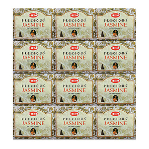 HEM PRECIOUS JASMINE INCENSE CONES - 12 BOXES (10 CONES EACH) FLORAL FRAGRANCE DHOOP CONES