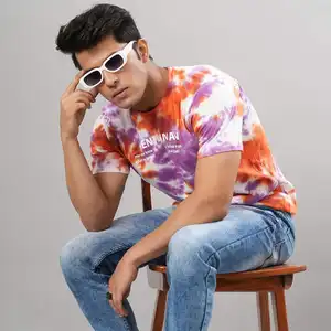 Herren neueste Design Tie Dye Pure Cotton Crewneck T-Shirts Kurzarm Übergroße T-Shirts zum günstigen Großhandels preis aus Indien