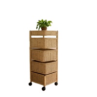 Chariot de rangement rotatif multi-niveaux avec paniers en PE tissé, chariot mobile en plastique pour fruits et légumes, étagère utilitaire pour la cuisine
