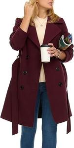 Abrigo largo de lana tejida para mujer, color granate liso, con botonadura sencilla, a prueba de viento, holgado, talla grande, transpirable. - Product Image 6