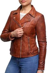 TESSUTO Veste de moto en cuir véritable pour femme, matelassée, imperméable, respirante, style vintage, tendance - Product Image 4