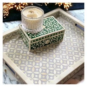 Bandeja para servir con incrustaciones de hueso hecha con hueso natural de alta calidad a precios adecuados Bandeja para servir de yute de ratán decorativa hecha a mano - Product Image 1