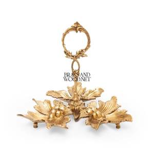 Bandeja decorativa de cobre antiguo diseño de hoja de latón hecho a mano Estilo Vintage elegante servicio y accesorio para el hogar con asa - Product Image 1