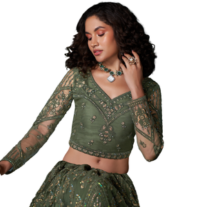 Impresionante blusa tradicional india pakistaní Dupatta hermoso cordón bordado pesado piedra boda temporada fiesta Lehenga - Product Image 1