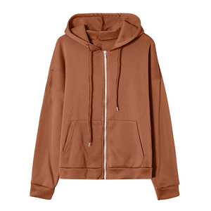 Nouveaux sweats à capuche pour femmes en coton 100% avec fermeture éclair sur le devant, logo personnalisable, couleur unie, mode automne hiver printemps, manches longues - Product Image 6
