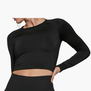 Camiseta Deportiva Corta de Manga Larga para Mujer, Transpirable, de Secado Rápido, sin Costuras, para Gimnasio, Yoga, Venta al por Mayor - Product Image 6