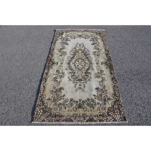 Tapis en Laine Marron Beige Vintage de Grande Surface Style Turc Traditionnel Patchwork pour Chambre Rectangle Couloir Design Latex 3.7 'X - Product Image 1