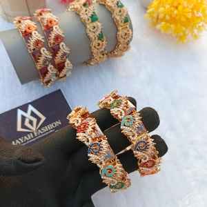 Ensemble de bracelets de mariage ethniques indiens en laiton plaqué argent/or de qualité supérieure, design floral, tendance, perles churiyan - Product Image 3