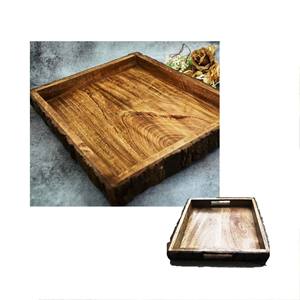 Plateau de service carré en écorce effet bois écorce Produit de vente chaud Bol décoratif en bois de manguier avec écorce d'arbre fabriqué en Inde - Product Image 1