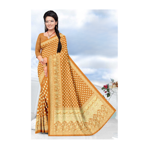 Elegante Sari de gasa de organza con bordado fino y borde festoneado para fiestas y bodas ahora disponible a precio de exportación - Product Image 1