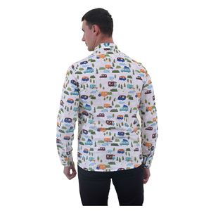 Camisa Oxford Blanca Casual para Hombre, Corte Ajustado, Transpirable, Talla 3XL, con Diseño Colorido de Campamento, Caravana y Naturaleza, Formal - Product Image 1