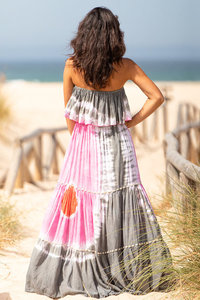 ชุดเดรสชายหาดแขนกุดมัดย้อมเปิดไหล่ไร้สายทันสมัยสำหรับผู้หญิงชุดเดรสผ้าทอเอวยาวถึงพื้นแบบธรรมชาติสำหรับ2023 - Product Image 3