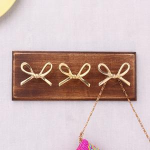 Handmade Bulk Decorative Wooden <b>Wall</b> Hook with 3 Golden Bow Brass Hooks for Hanging Clothes for Bedroom & Kitchen - Product Image 1