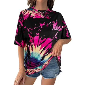 New Trendy Women's T-shirts Color Contrast <b>Tie</b> Dye printing Women T-shirts with Custom Design - Product Image 1