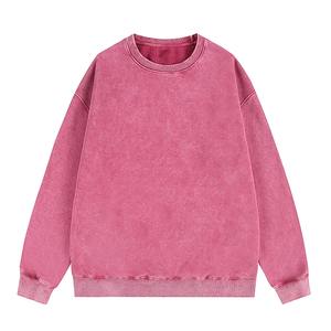 100% algodón 250 GSM tela de alta calidad peso pesado ácido lavado sudaderas cuello redondo mujeres hombres Unisex blanco sólido sudadera - Product Image 6