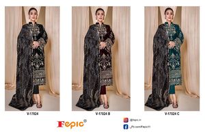 Exquisito Traje Indio-Pakistaní de Terciopelo Opulento Bordado, Salwar Kameez sin Coser, Elegante y Impresionante, de Seda, para Adultos - Product Image 5