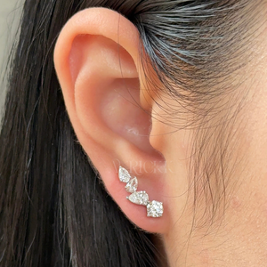 Boucles d'oreilles grimpantes en argent sterling avec moissanite ronde et taille poire, plaquées or rhodié, clous de luxe pour mariage, fête, fiançailles, cadeau - Product Image 1